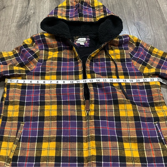 LL Bean Women's Large Shacket Scotch Plaid Fleece Lined Hoodie Purple Flannel - Picture 11 of 12